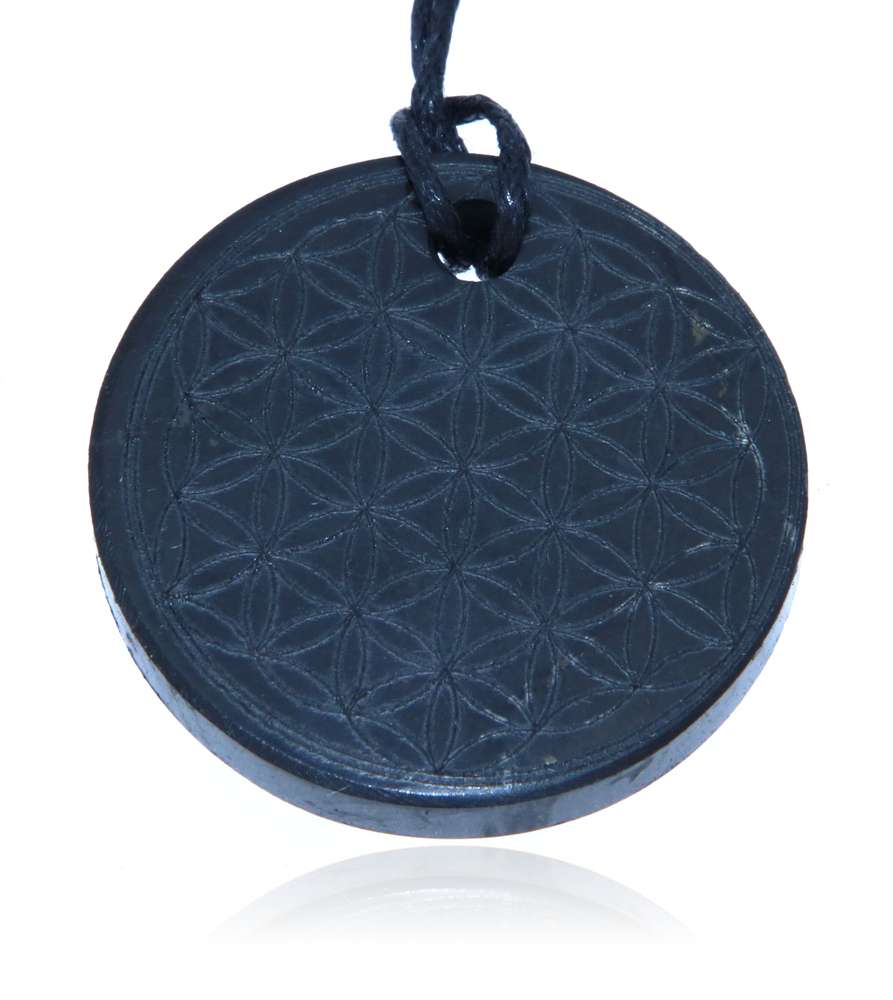 Schungit Blume des Lebens Edelstein Schmuck Ketten Anhänger - A Qualität #0442