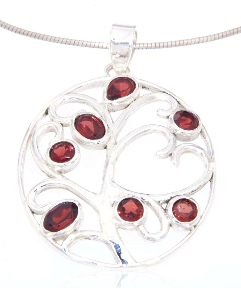 edler Lebensbaum Schmuck Ketten Anhänger Granat - 925er Silber #4046