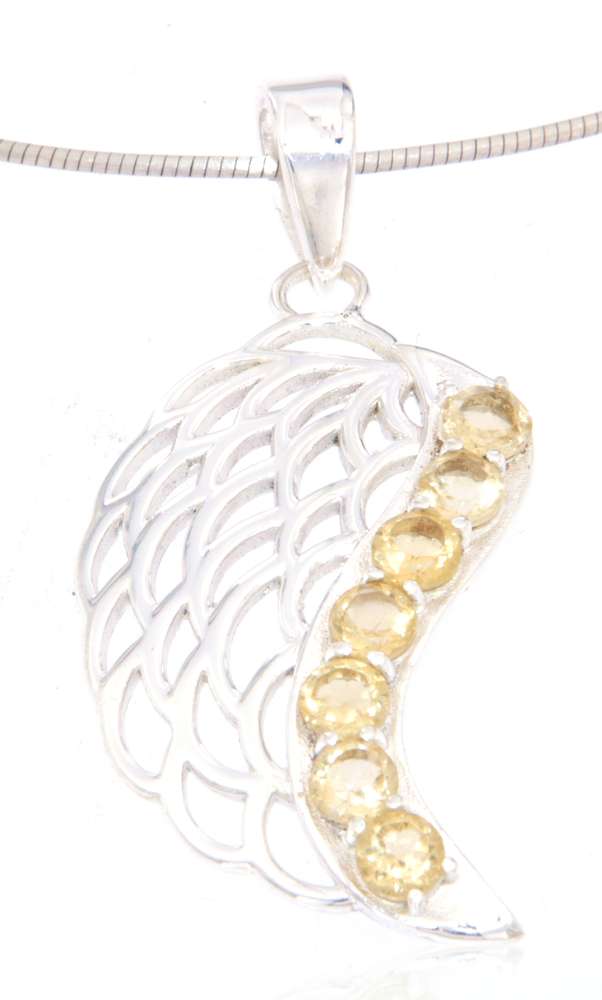 edler Engelsflügel Schmuck Ketten Anhänger Citrin - Engel - 925er Silber #4044