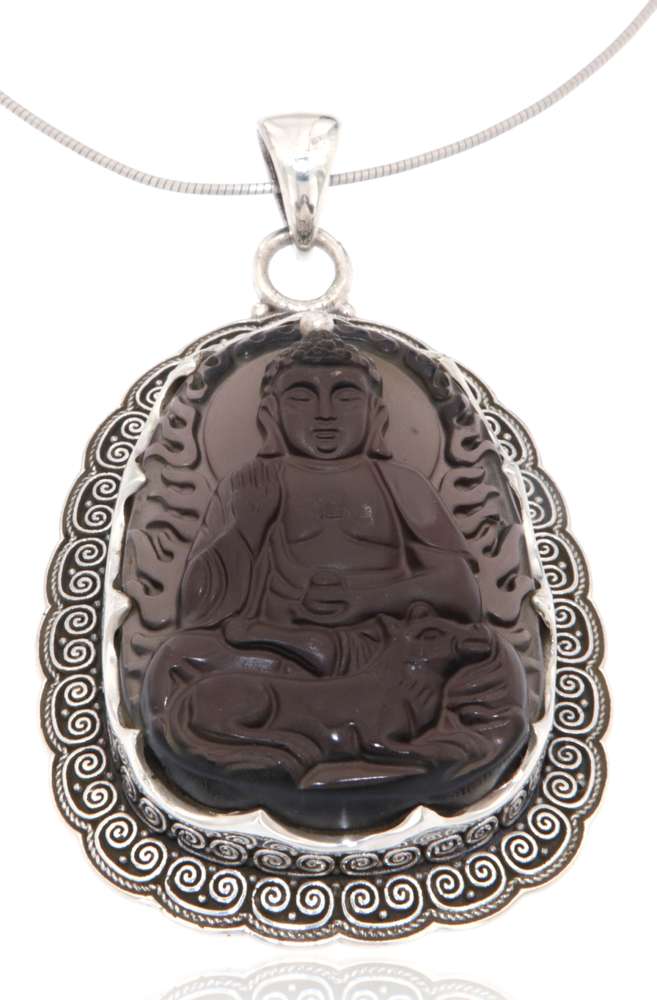 XL Buddha Schmuck Ketten Anhänger aus Obsidian A Qualität - 925er Silber #2404