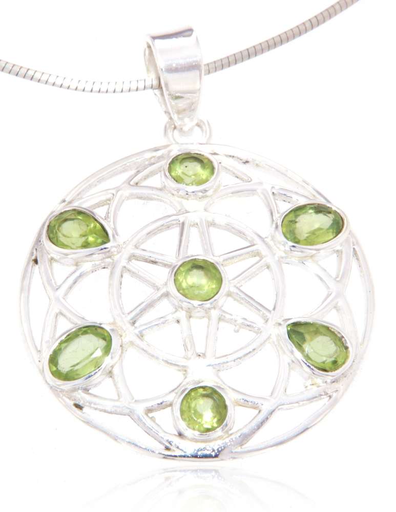 edler Blume des Lebens Schmuck Ketten Anhänger Peridot - 925er Silber #4071