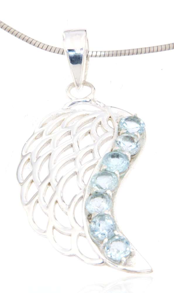 edler Engelsflügel Schmuck Ketten Anhänger blauer Topas - Engel - 925er Silber #4045