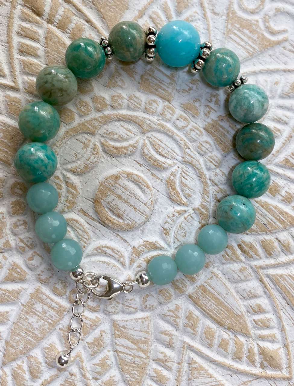 Amazonit Edelstein Armband - Edelsteinarmband - 925er Silber Schmuck - #6856