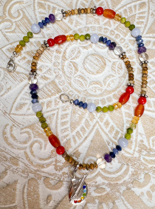 Künstlerkette "Farbklecks" Edelstein Kette - Collier Sodalith - Chalcedon - Edelsteinkette - 925er Silber Schmuck #2152