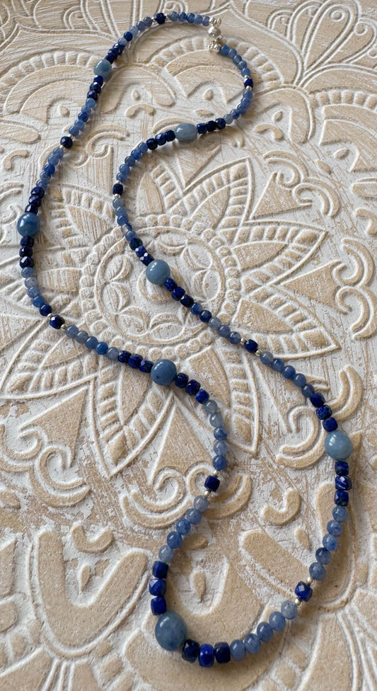 Blauquarz - Lapislazuli - Schmuck Edelstein Kette - Collier - Edelsteinkette - 925er Silber #7194