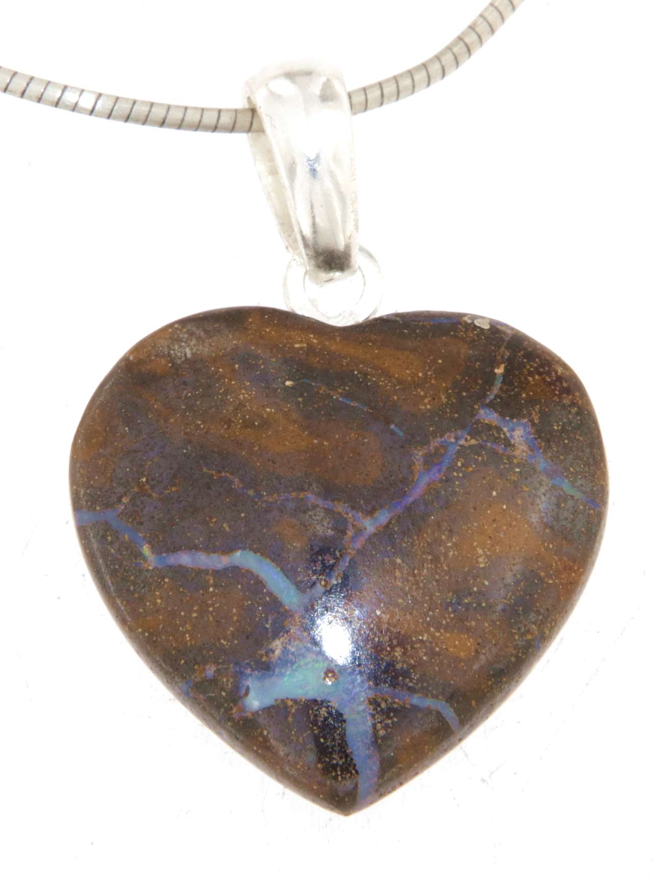 Australischer Boulder Opal Herz Schmuck Ketten Anhänger 925er Silber - Edelstein A Qualität #6196
