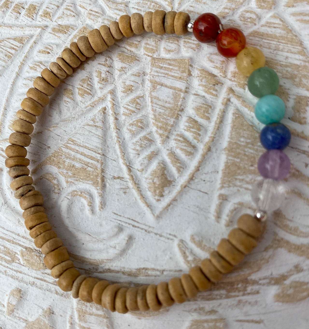 Chakra Kokosnuss Edelstein Armband - Edelsteinarmband - Amethyst - Bergkristall - Aventurin Schmuck 925er Silber #1106