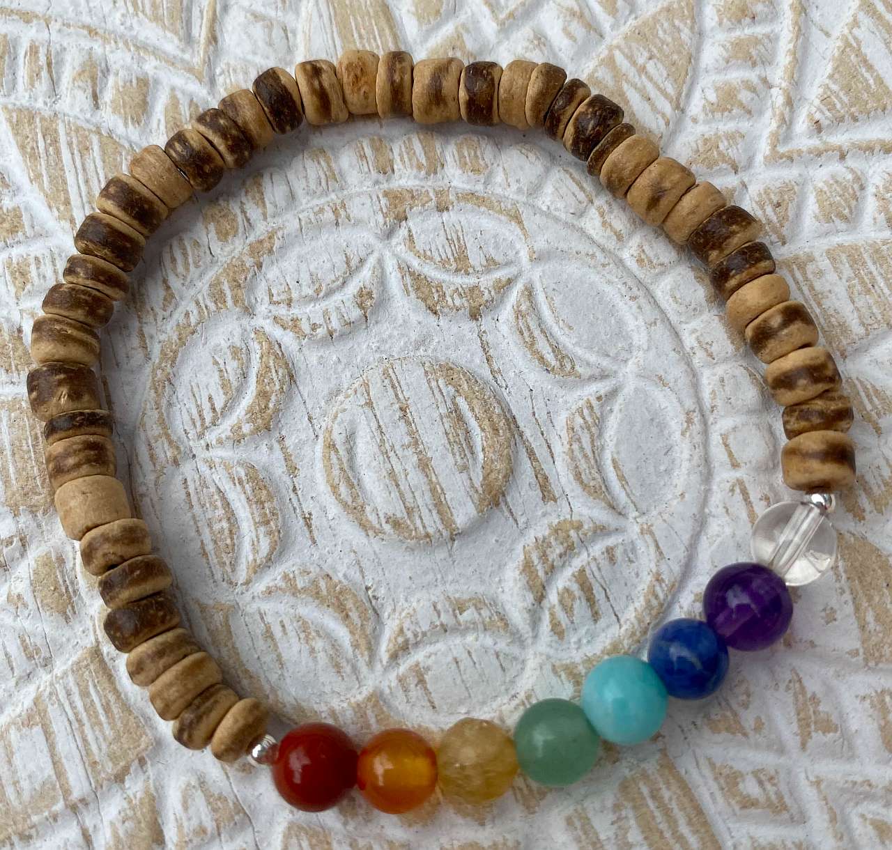 Chakra Kokosnuss Edelstein Armband - Edelsteinarmband - Amethyst - Bergkristall - Aventurin Schmuck 925er Silber #6819