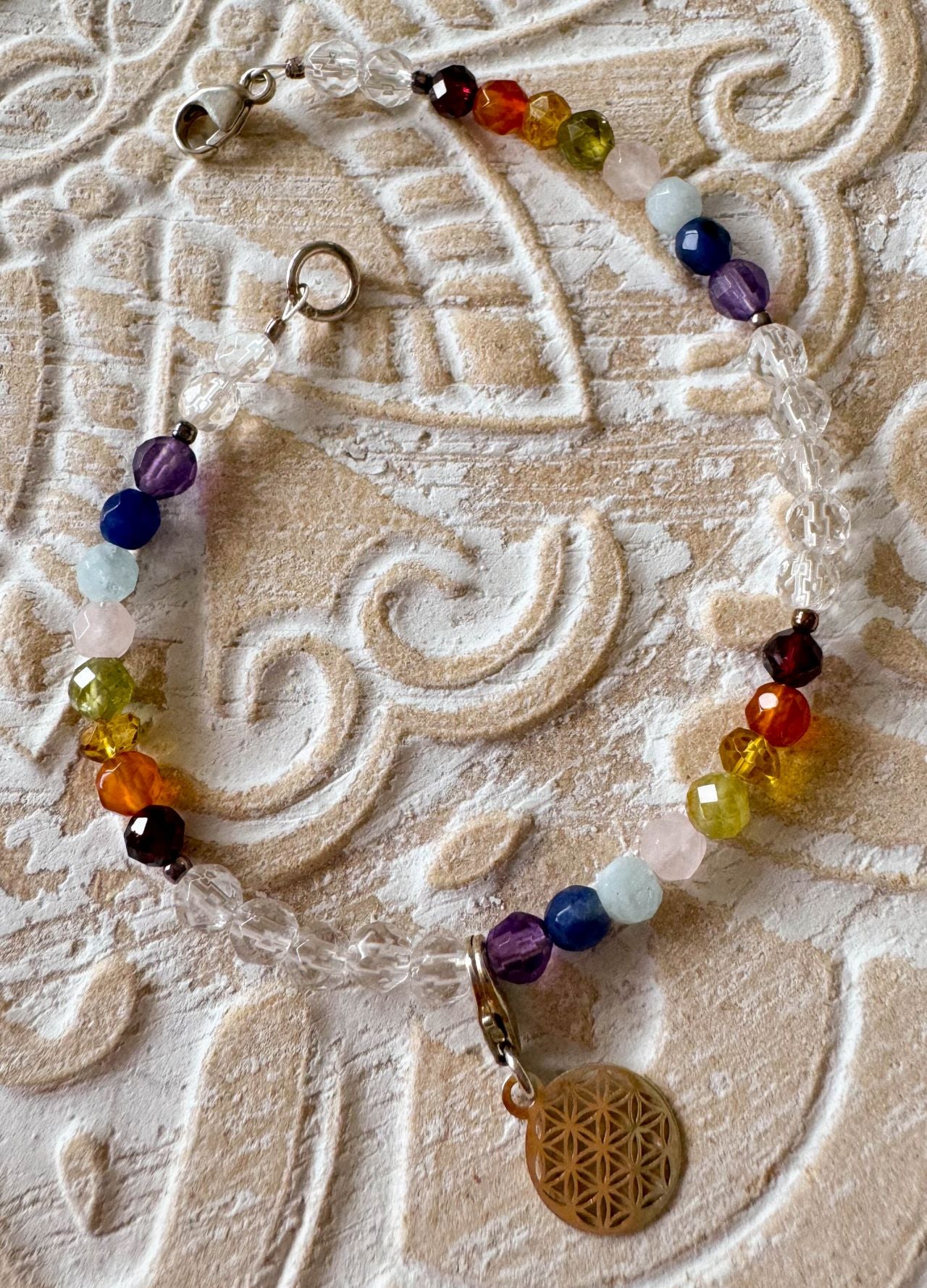 Chakra Edelstein Armband - Edelsteinarmband - Amethyst - Bergkristall - Aquamarin Schmuck 925er Silber #6817