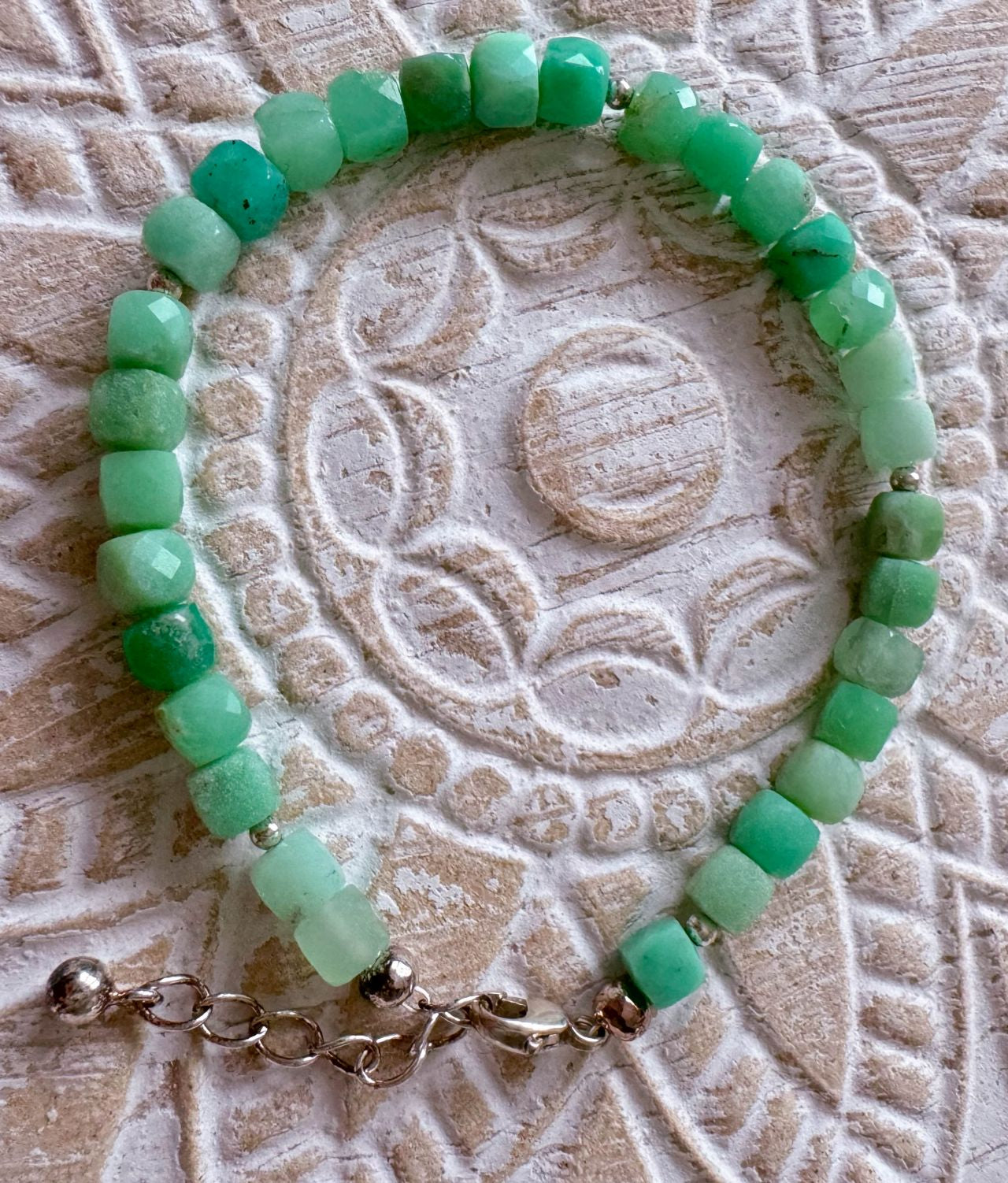Chrysopras Edelstein Schmuck Armband - 925er Silber Schmuck #1116