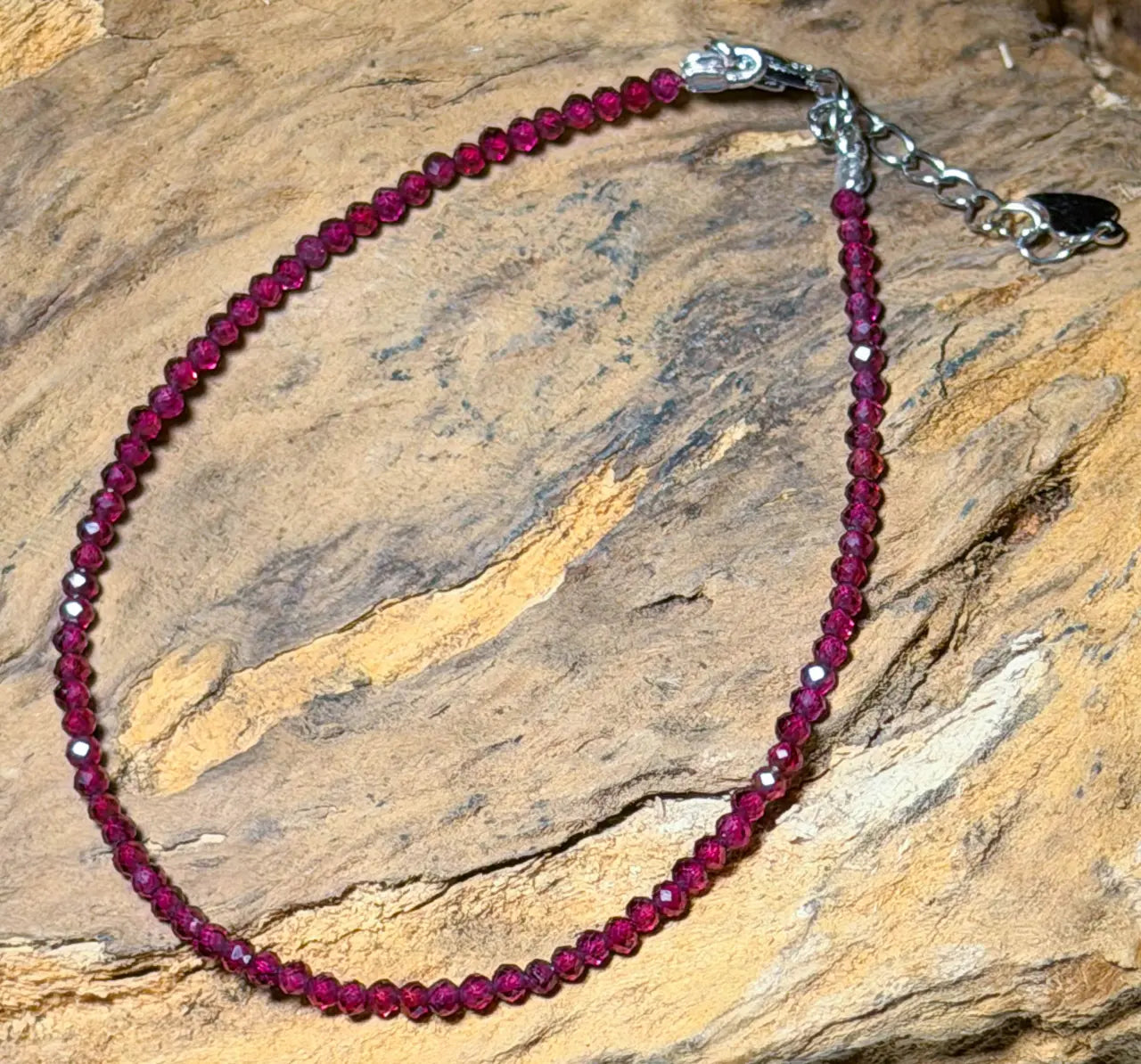 Granat facettiert Edelstein Armband - 925er Silber - #7373