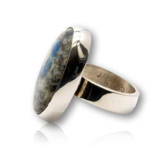 edler K2 Azurit in Granit - Ring aus 935er Silber - Made in Germany - Größe 56 #5285