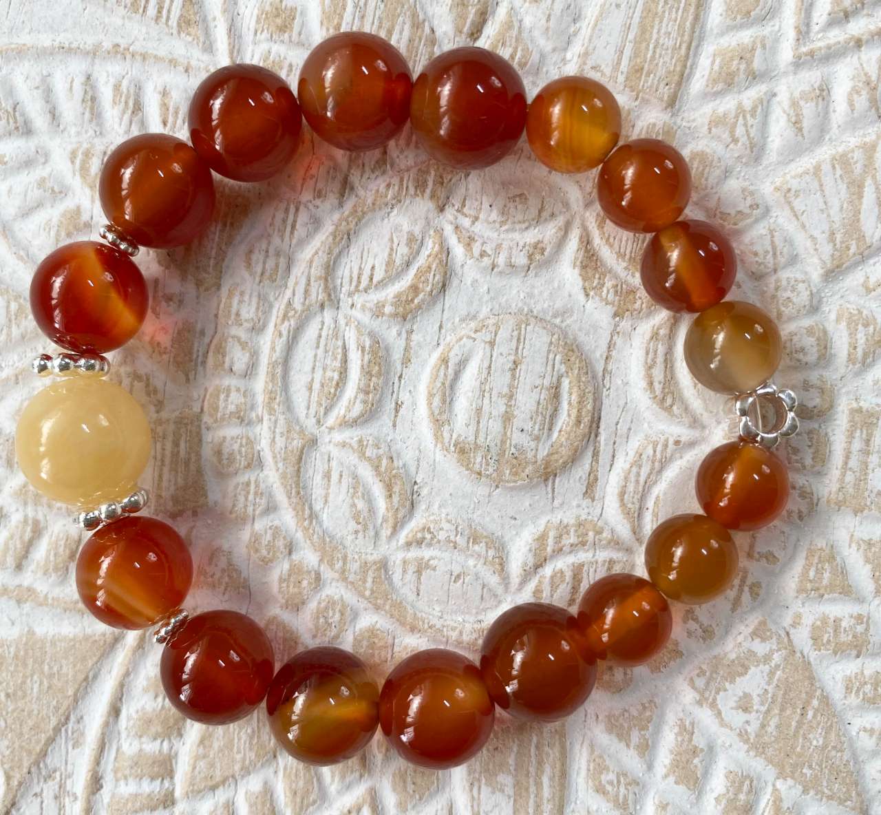 Orangencalcit - Calcit - Karneol - Edelstein Schmuck Armband - Edelsteinarmband - 925er Silber - #6396