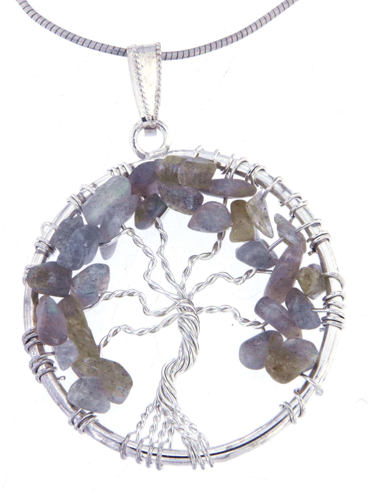 Lebensbaum Anhänger Labradorit - Edelstein - Baum des Lebens - A Qualität - Schmuck 925er Silber versilbert #6738