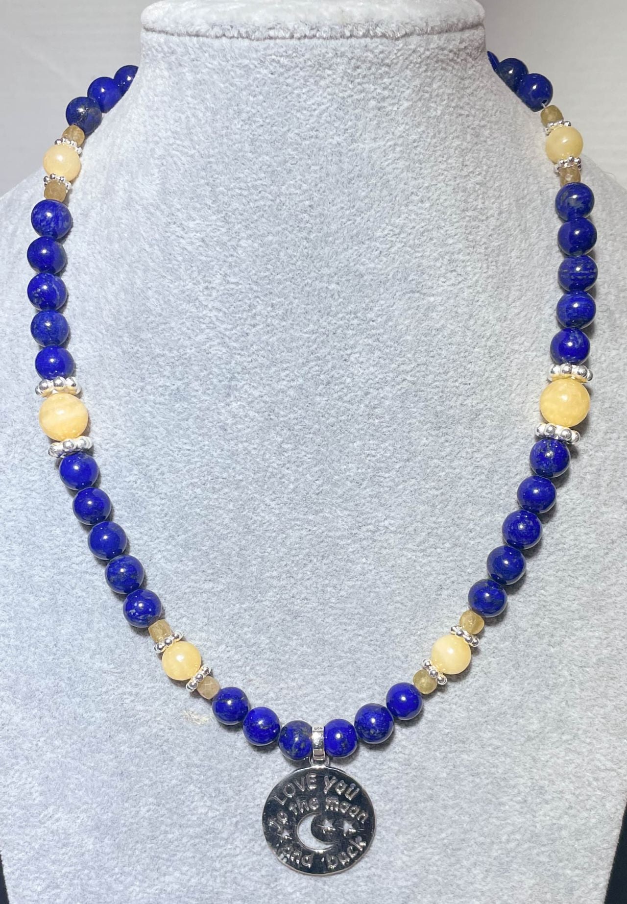Liebes - Mond Edelstein Kette - Collier Lapislazuli - Orangencalcit - 925er Silber Schmuck - Edelsteinkette #1119