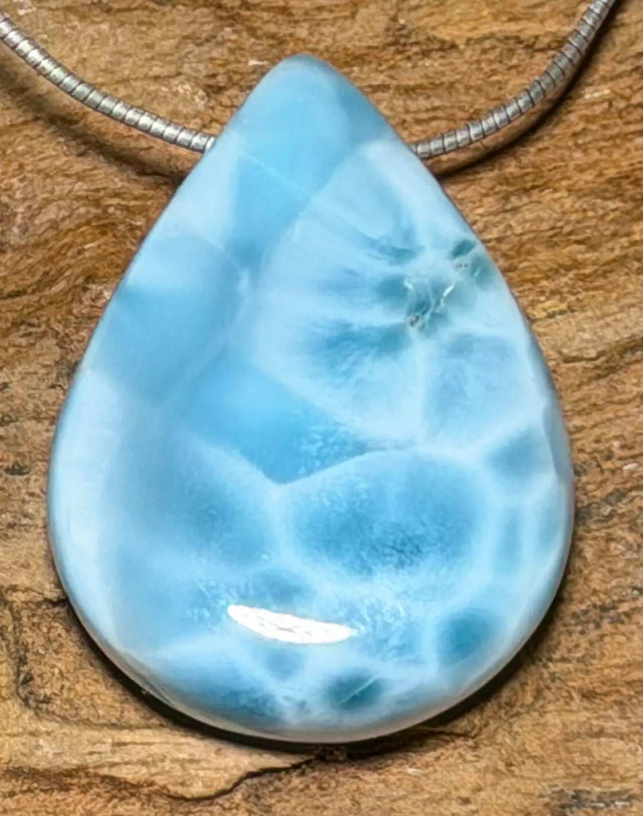 Larimar Trommelstein Ketten Anhänger Atlantisstein - Edelstein Schmuck A Qualität #5247