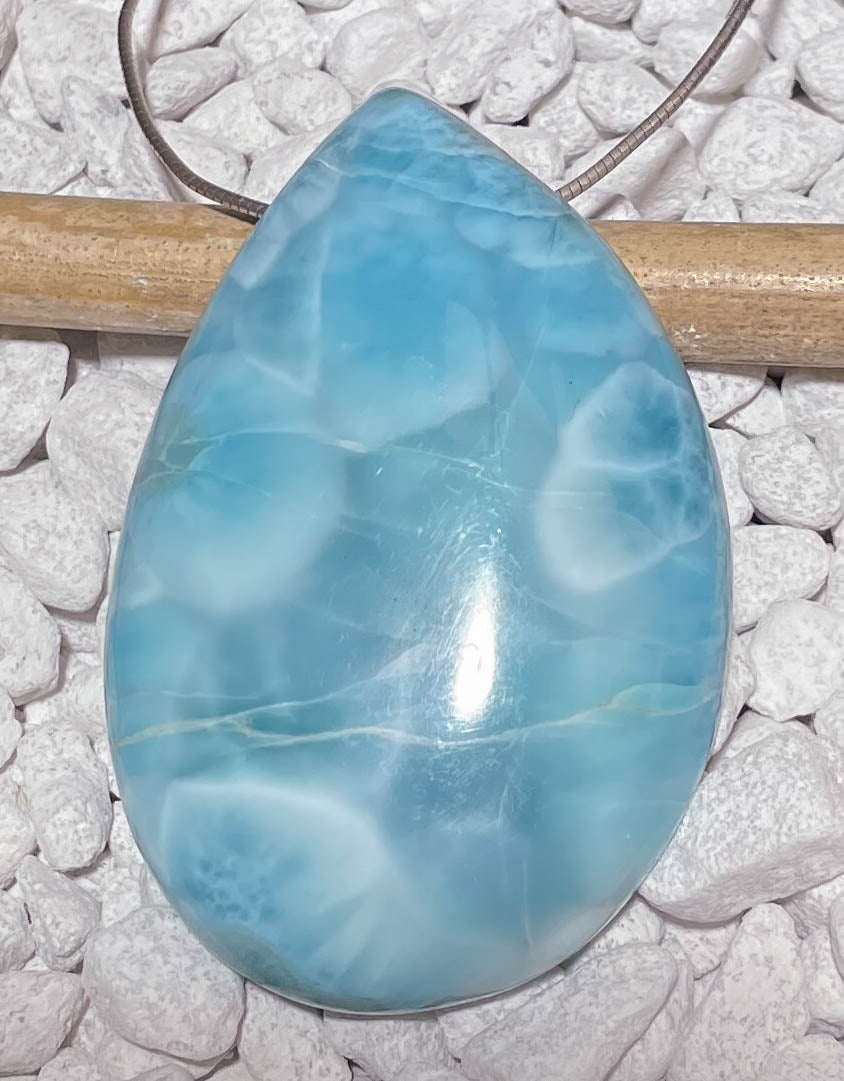 XL Larimar Trommelstein Edelstein Schmuck Ketten Anhänger - A Qualität #7020