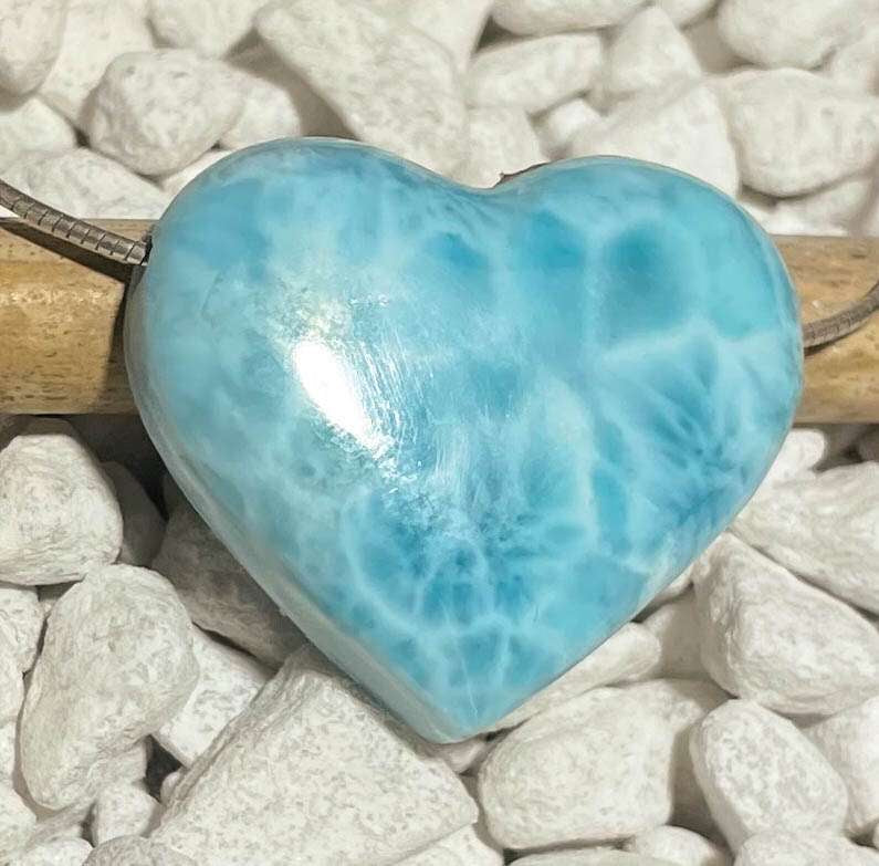 Larimar Herz Trommelstein Schmuck Ketten Anhänger Atlantisstein - Edelstein A Qualität #5181