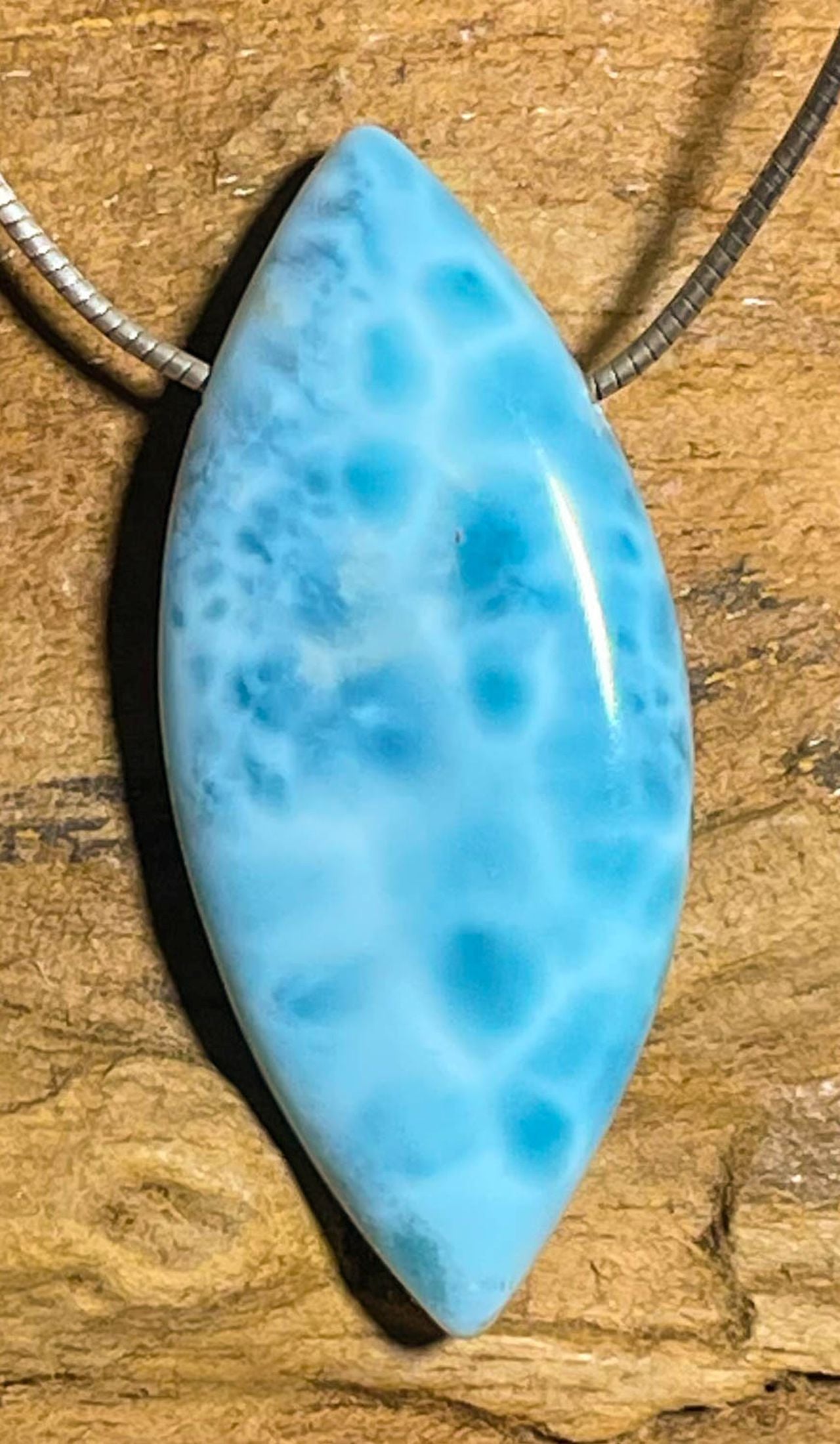 Larimar Trommelstein Anhänger Atlantisstein - Edelstein Schmuck A Qualität #7280