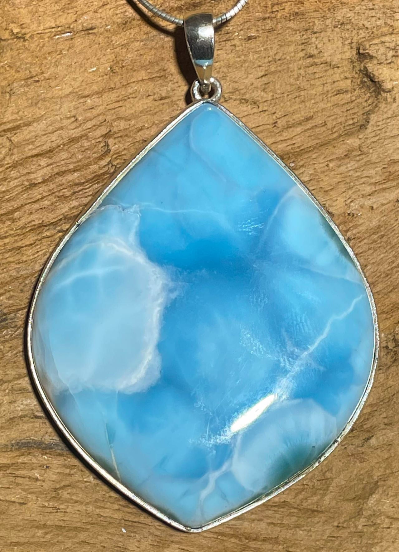 XXL Larimar - Edelstein Schmuck Ketten Anhänger Atlantisstein A Qualität - 925er Silber #5080