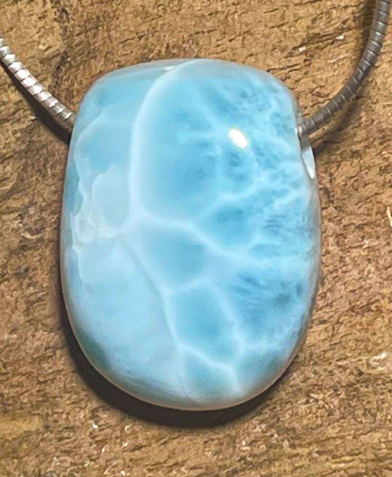 Larimar Trommelstein Anhänger Atlantisstein - Edelstein Schmuck A Qualität #7284