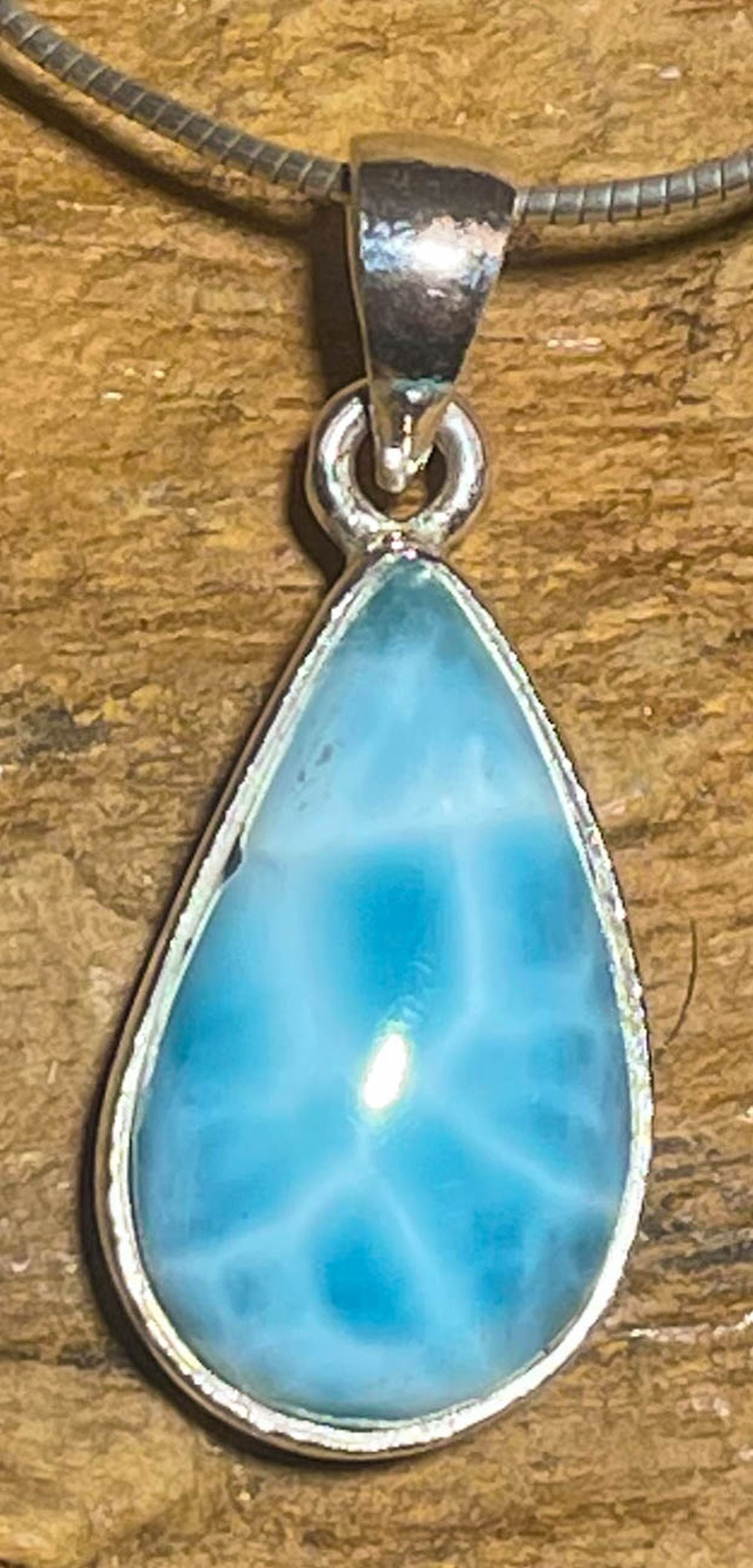 Larimar Schmuck Ketten Edelstein Anhänger - Atlantisstein AAA Qualität - 925er Silber #7271