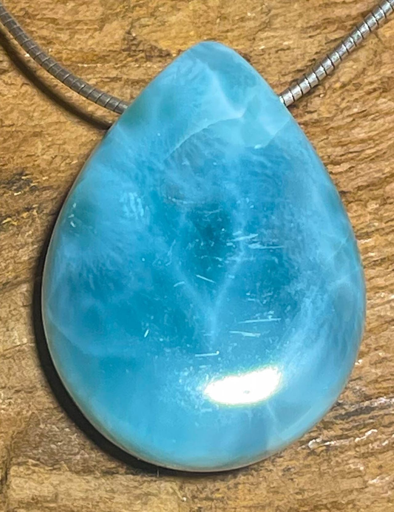 Larimar Trommelstein Anhänger Atlantisstein - Edelstein Schmuck A Qualität #7282