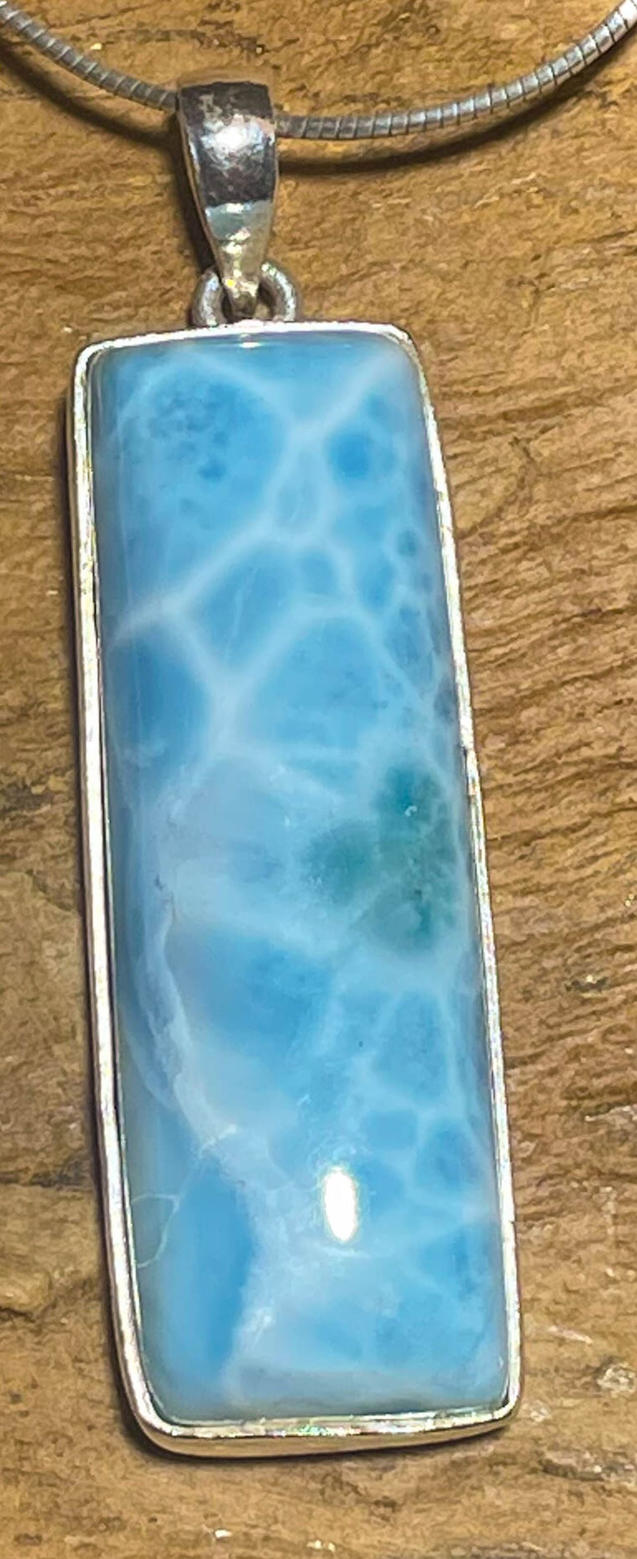 Larimar Schmuck Ketten Edelstein Anhänger - Atlantisstein AAA Qualität - 925er Silber #7267