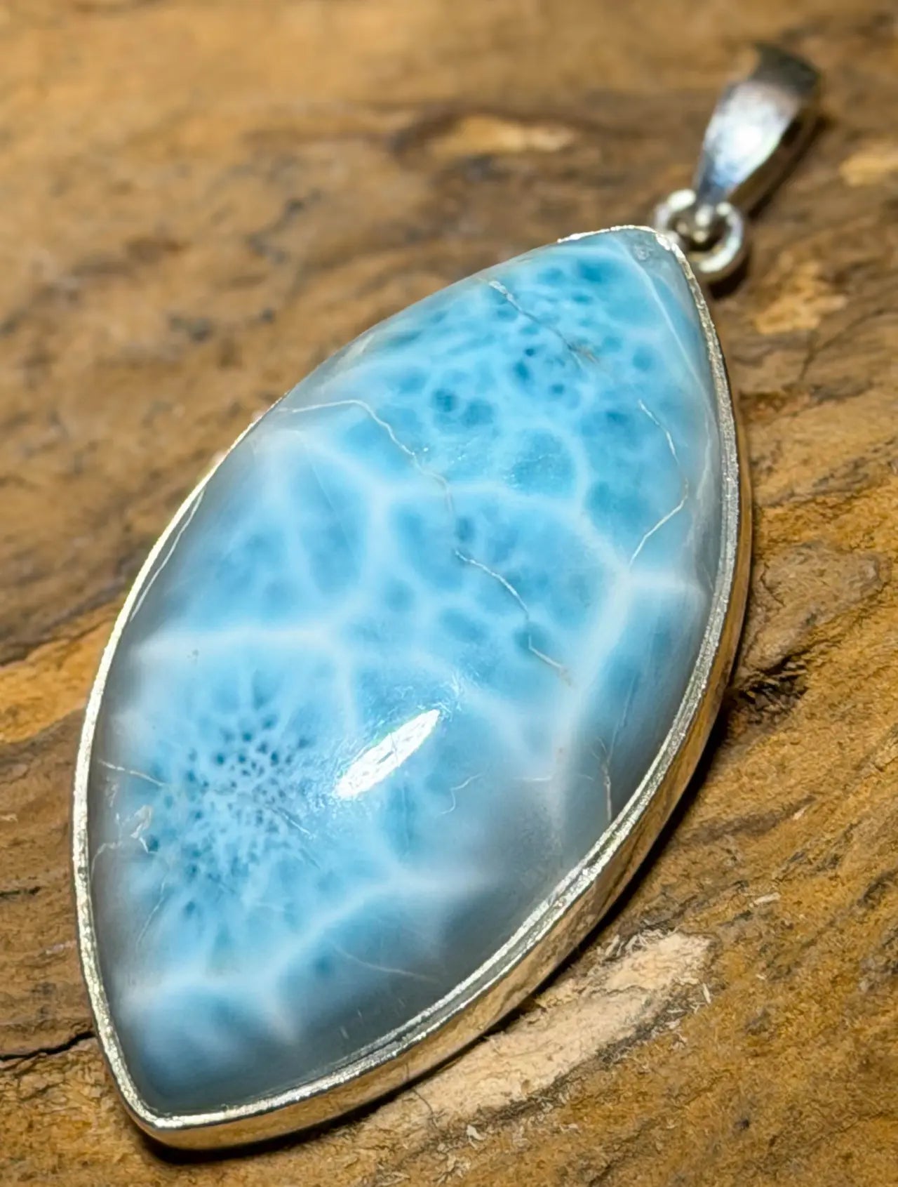 Larimar Schmuck Ketten Edelstein Anhänger - Atlantisstein AAA Qualität - 925er Silber #7270