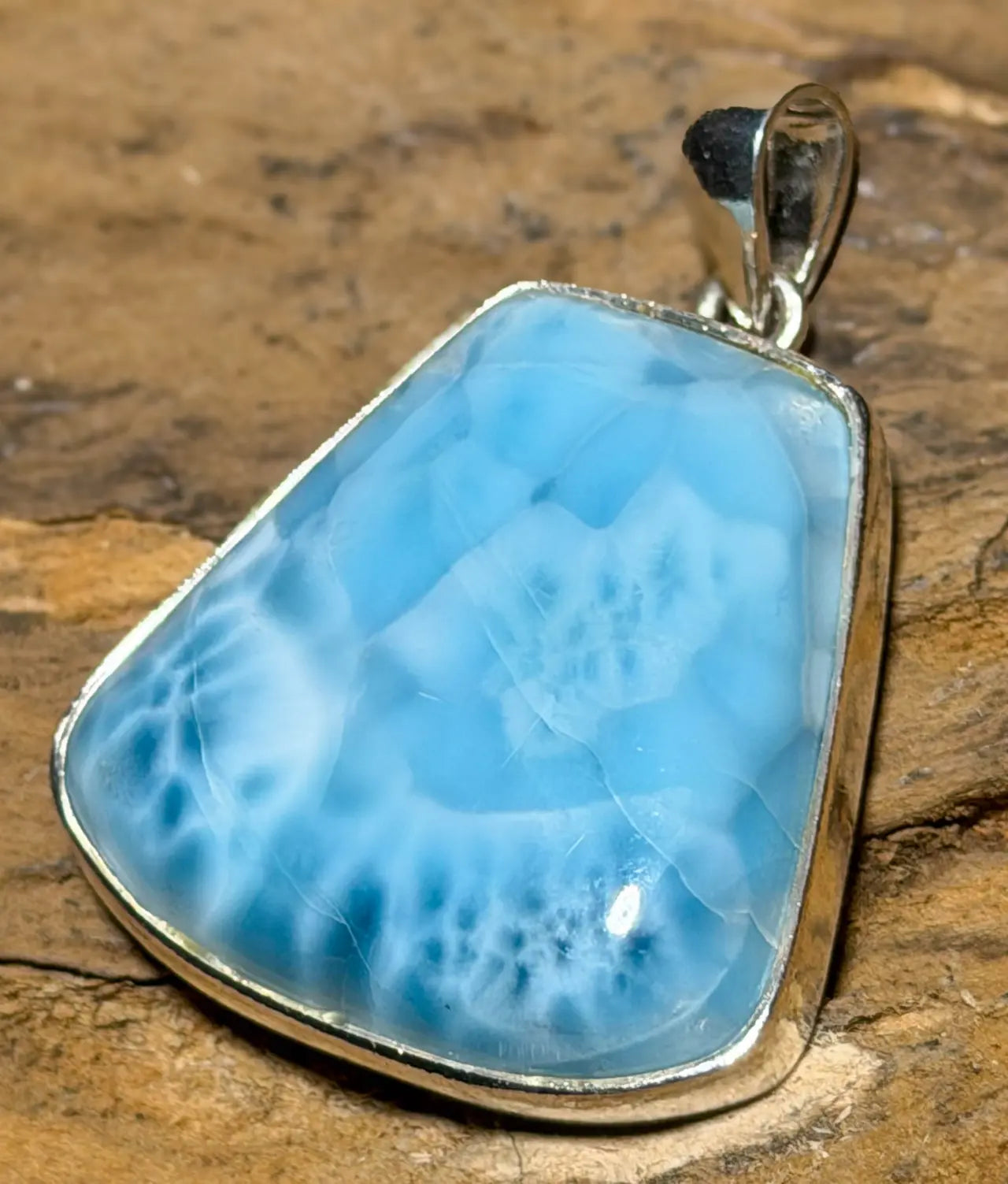 Larimar Schmuck Ketten Edelstein Anhänger - Atlantisstein AAA Qualität - 925er Silber #5081