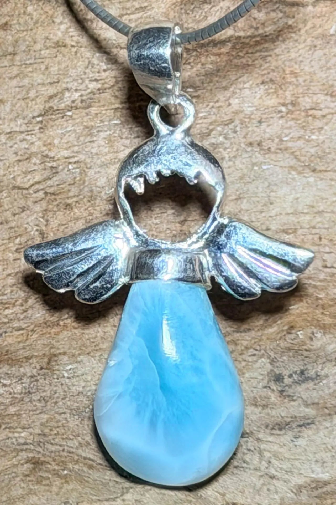 Engel Anhänger mit Larimar - Atlantisstein - Edelstein - A Qualität - 925er Silber Schmuck #7180