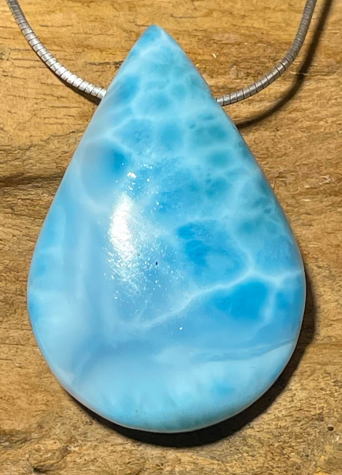 Larimar Trommelstein Anhänger Atlantisstein - Edelstein Schmuck A Qualität #5053