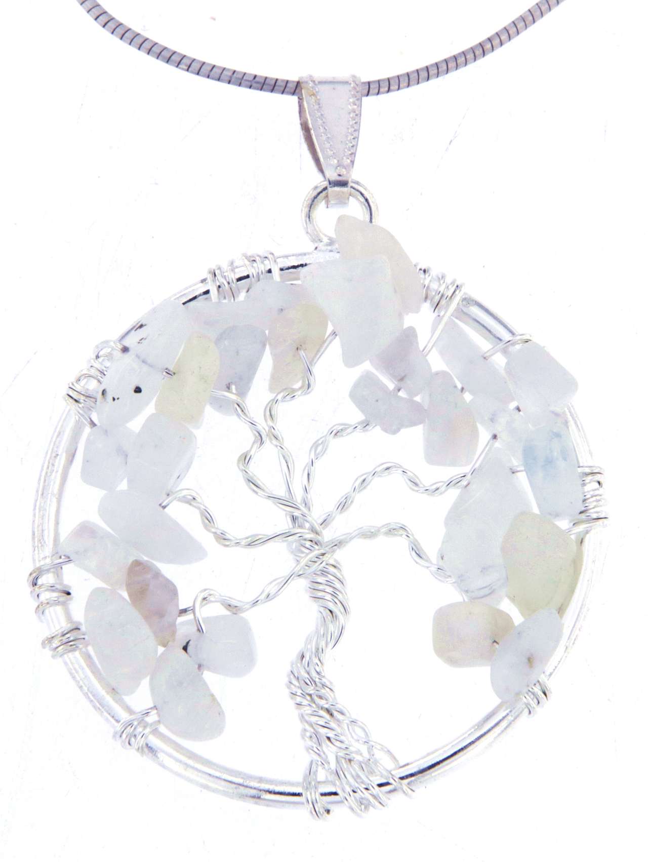 Lebensbaum Anhänger Regenbogenmondstein - Edelstein - Baum des Lebens - A Qualität - Schmuck 925er Silber versilbert #6739