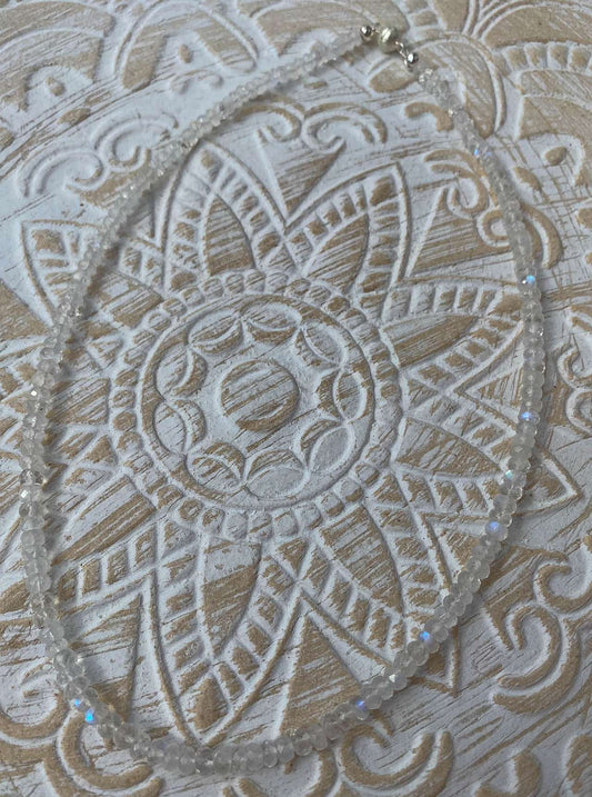 Regenbogen Mondstein facettiert - weißer Labradorit - Collier - Edelsteinkette - 925er Silber Schmuck #1114