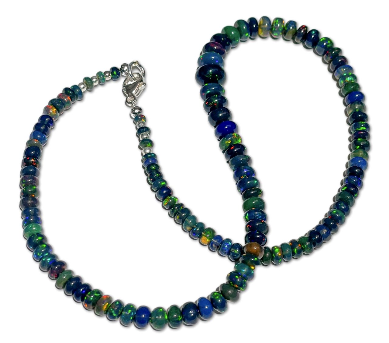 schwarzer Äthiopischer Opal Edelstein Schmuck Kette - Collier - Edelsteinkette 925er Silber #7143