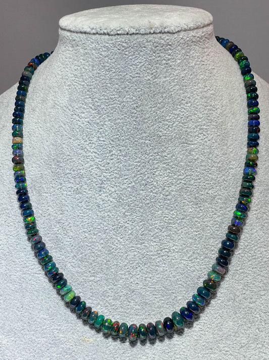 schwarzer Äthiopischer Opal Edelstein Schmuck Kette - Collier - Edelsteinkette 925er Silber #7142