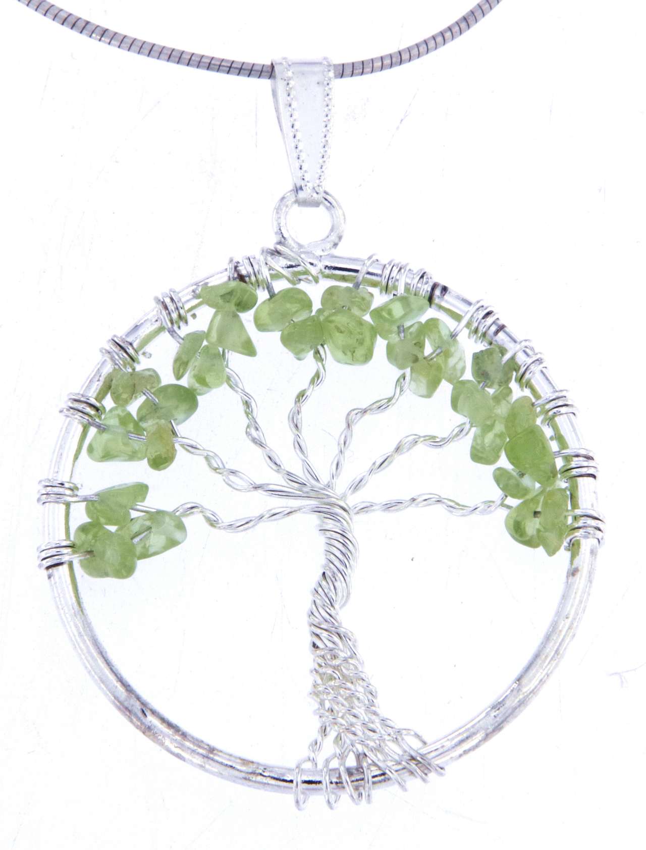 Lebensbaum Anhänger mit Peridot - Edelstein - Baum des Lebens - A Qualität - Schmuck mit 925er Silber versilbert #6740