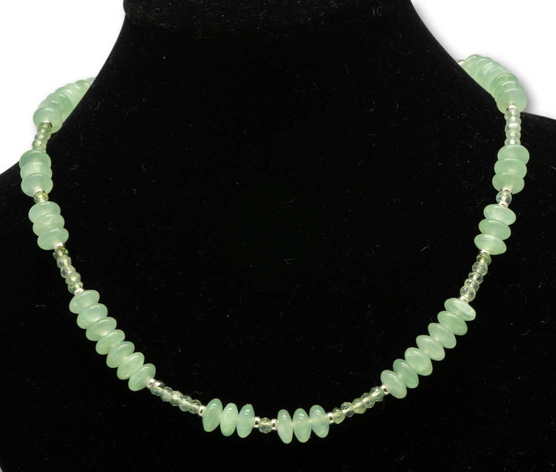 Prehnit Edelstein Schmuck Kette - Collier - 925er Silber #5298