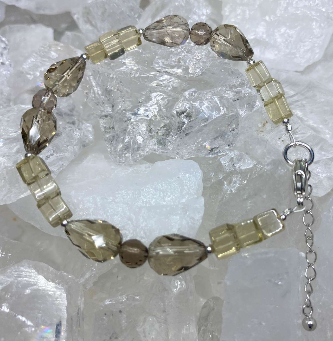 Rauchquarz - Lemon Quarz Edelstein Armband - Edelsteinarmband - 925er Silber - #6156