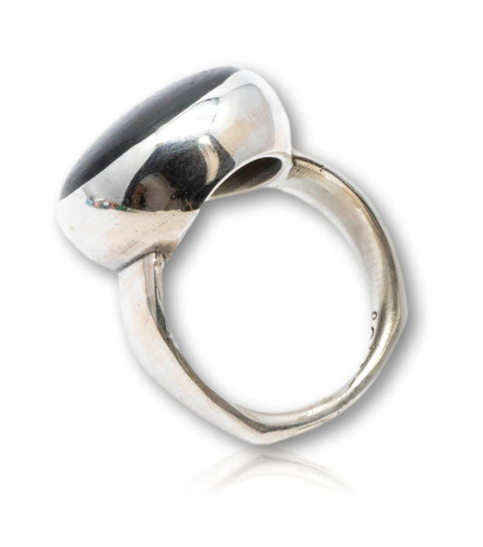 schwarzer Turmalin Ring aus 935er Silber - Made in Germany - Größe 64 - #5238