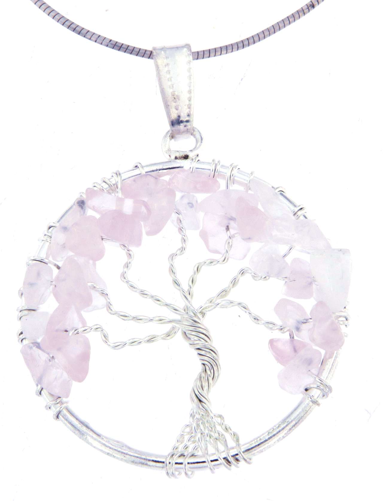 Lebensbaum Anhänger Rosenquarz - Edelstein - Baum des Lebens - A Qualität - 925er Silber versilbert #6732