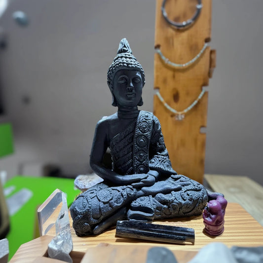 XL Schungit Buddha Figur - Gravur - Edelstein 23 cm #6781