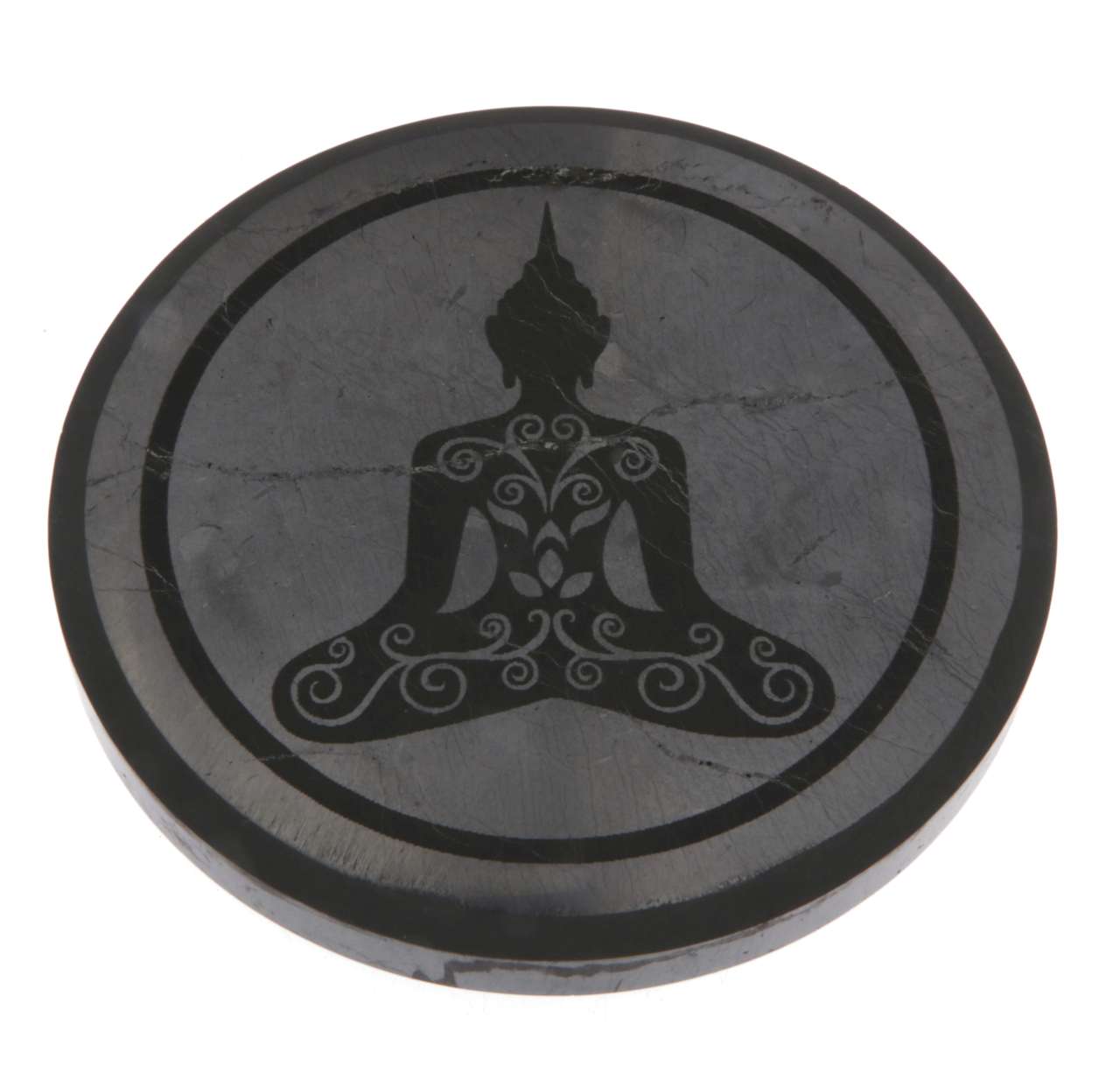 Schungit Platte - Buddha - Untersetzer Glas - 10 x 1cm, poliert - #6516