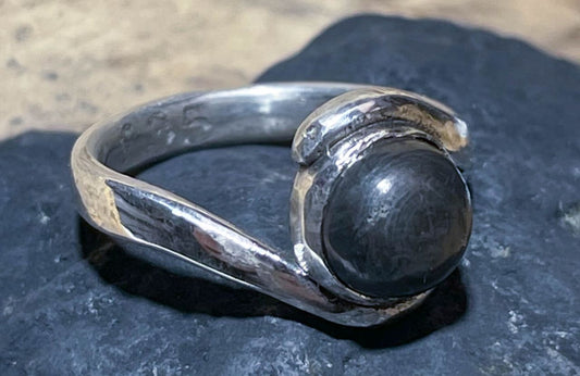 Schungit Schmuck Edelstein Ring aus 935er Silber - Made in Germany - Größe 56 - #7153