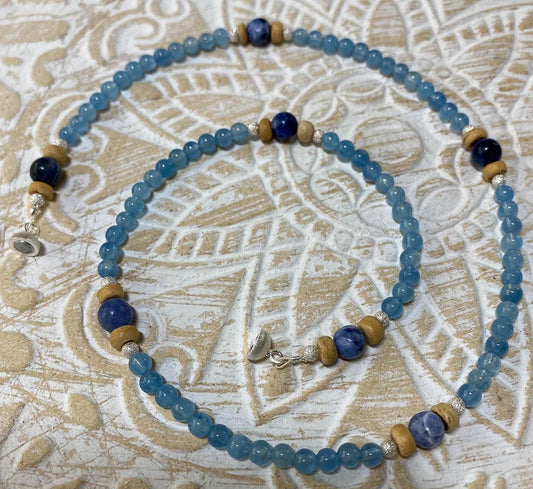 edle Edelstein Kette - Collier aus Aquamarin - Sodalith - Edelsteinkette - 925er Silber Schmuck #4104