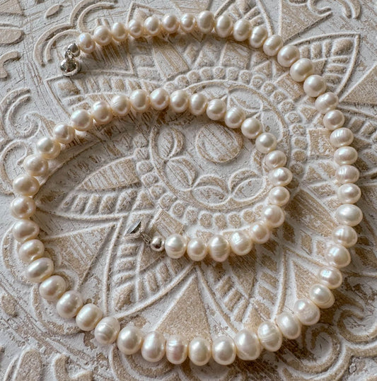 Süßwasser Perle rose Edelstein Kette - Collier - Edelsteinkette - 925er Silber #7199