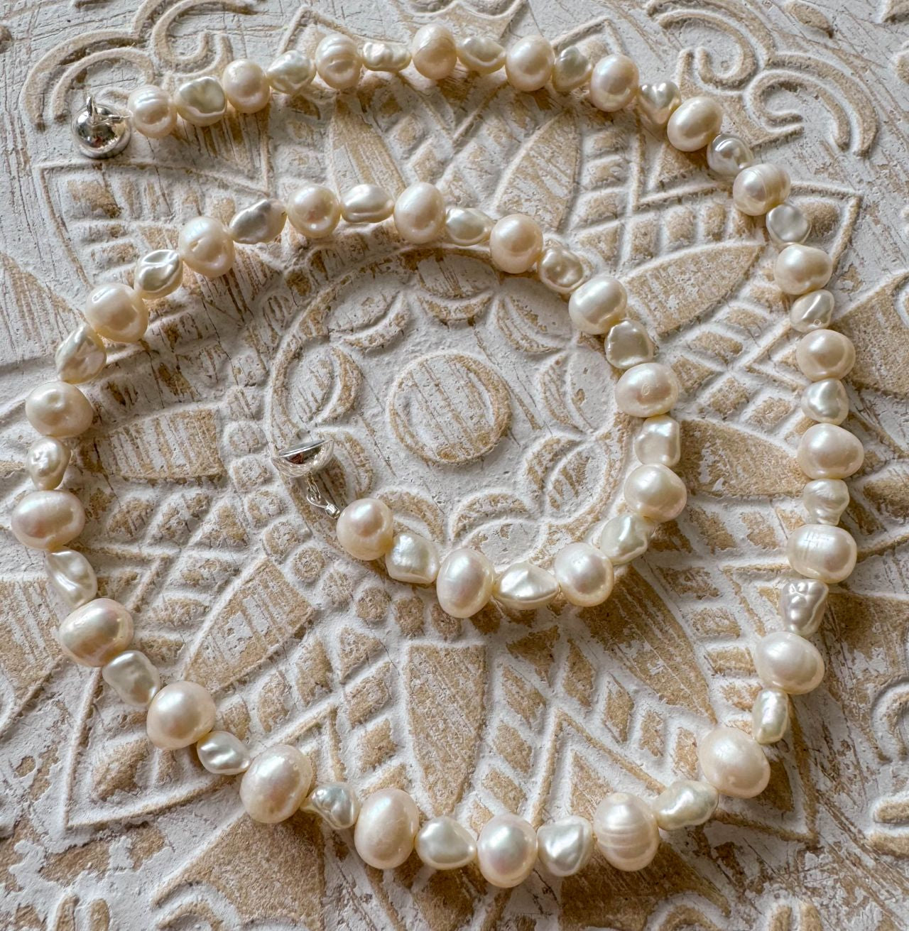 Süßwasser Perle rose Edelstein Kette - Collier - Edelsteinkette - 925er Silber #7200