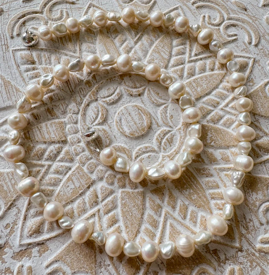 Süßwasser Perle rose Edelstein Kette - Collier - Edelsteinkette - 925er Silber #7200