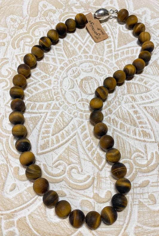 Tigerauge mattiert Edelstein Schmuck Edelsteinkette - Collier - 925er Silber - #6990