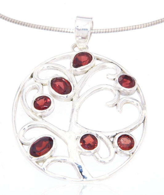 edler Lebensbaum Schmuck Ketten Anhänger Granat - 925er Silber #4046